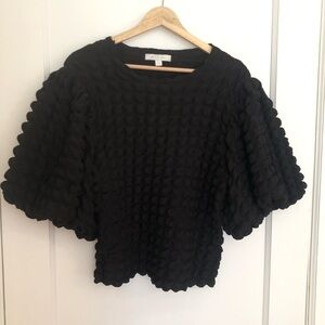 Anthropologie Ari + Eli Black Textured Puff Sleeve Top Large